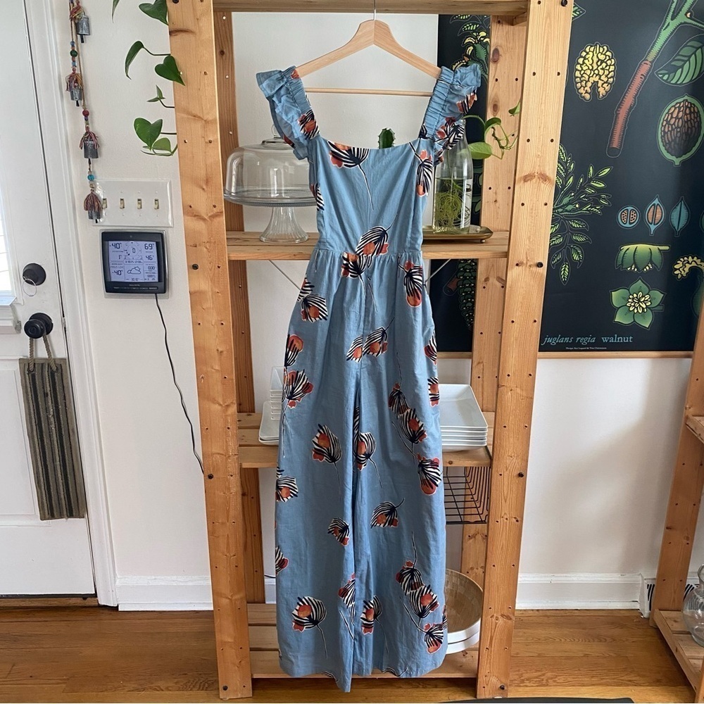 Anthropologie Bel Kazan Blue Red Floral Evie Jumpsuit XS - Picture 5 of 16